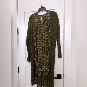 Free People shirt and sweater..Olive Green with Cardigan. Size Medium